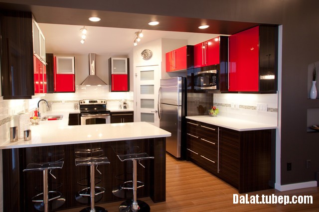 tu bep go cong nghiep 33 Tủ bếp gỗ MDF Acrylic chữ G có quầy Bar   DLCNT01