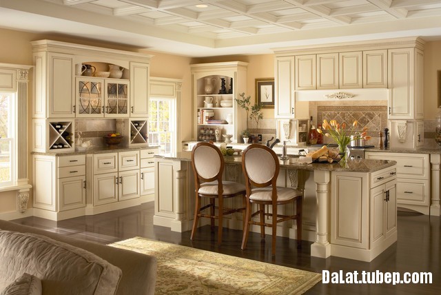 tu bep go tu nhien 40 Tủ bếp gỗ Bạch Tùng sơn men chữ L có bàn đảo   DLTNT07